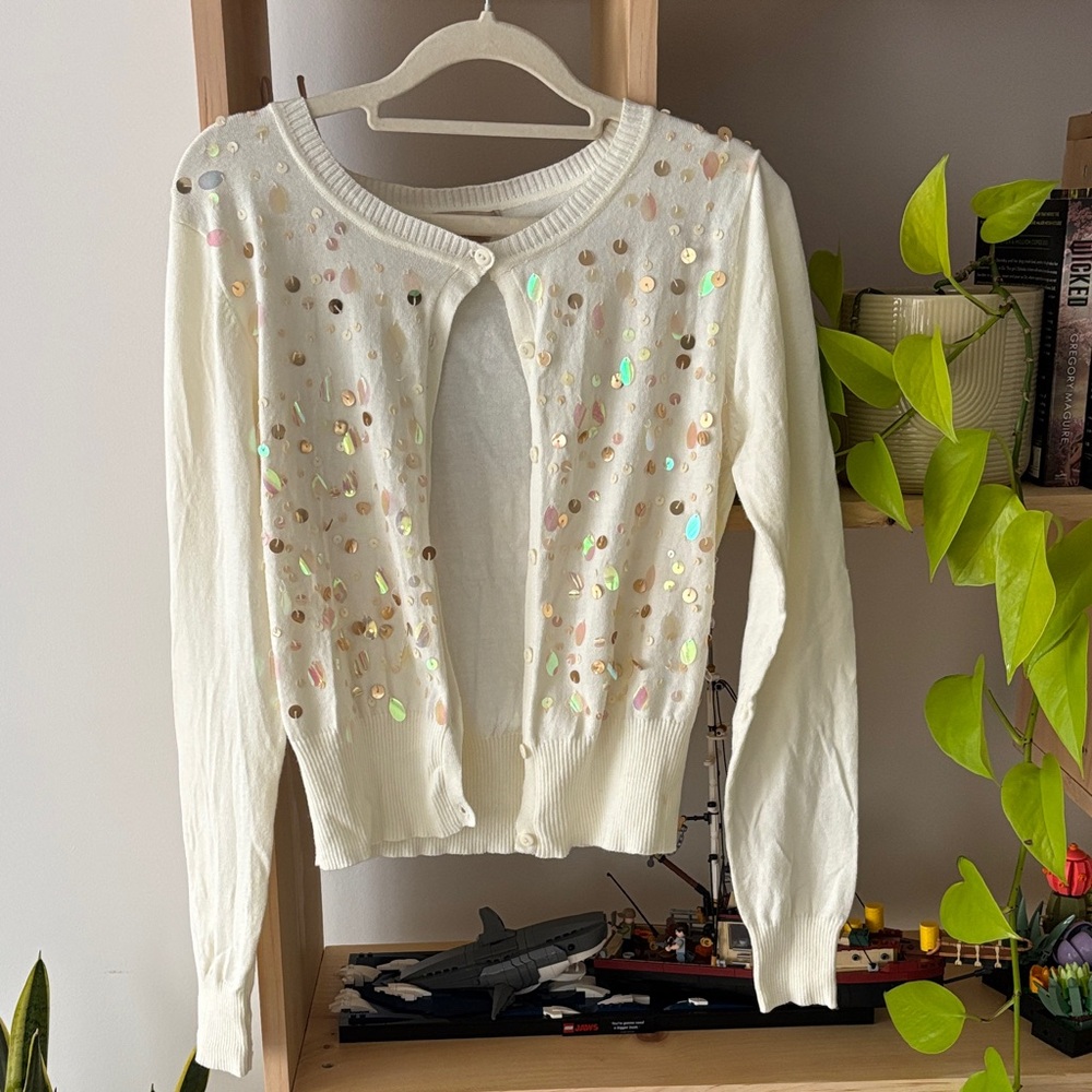 Vintage Cream Sequin Cardigan